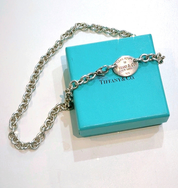 TIFFANY &amp; CO STERLING SILVER RTT OVAL TAG CHOKER NECKLACE