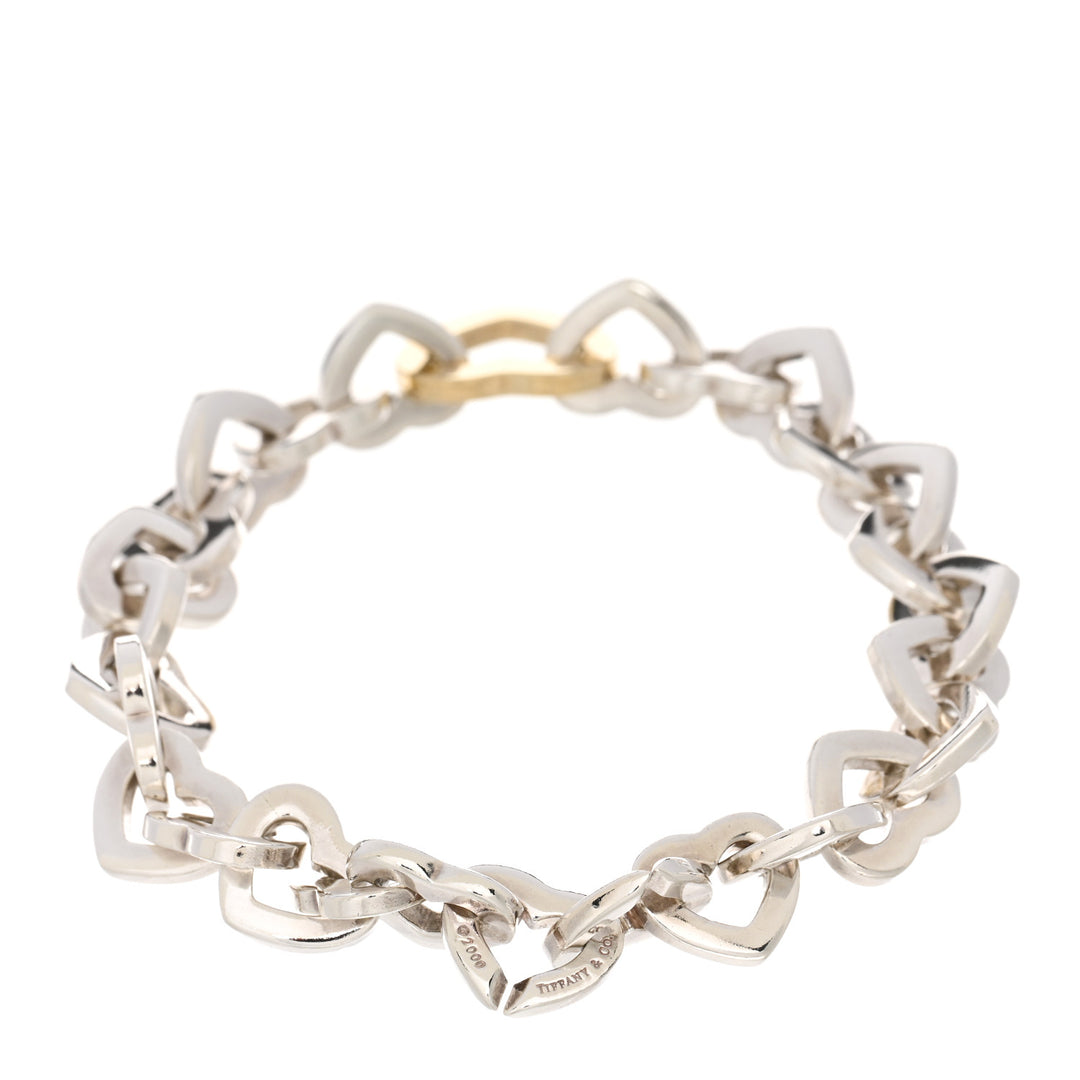 TIFFANY &amp; CO. STERLING SILVER 18K YELLOW GOLD HEART LINKS BRACELET