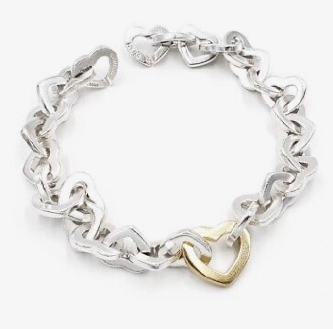 TIFFANY &amp; CO. STERLING SILVER 18K YELLOW GOLD HEART LINKS BRACELET