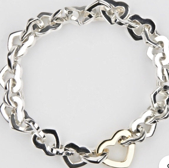 TIFFANY &amp; CO. STERLING SILVER 18K YELLOW GOLD HEART LINKS BRACELET