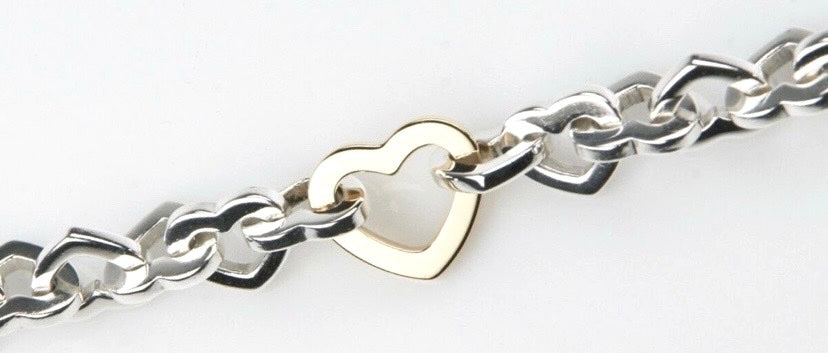 TIFFANY &amp; CO. STERLING SILVER 18K YELLOW GOLD HEART LINKS BRACELET