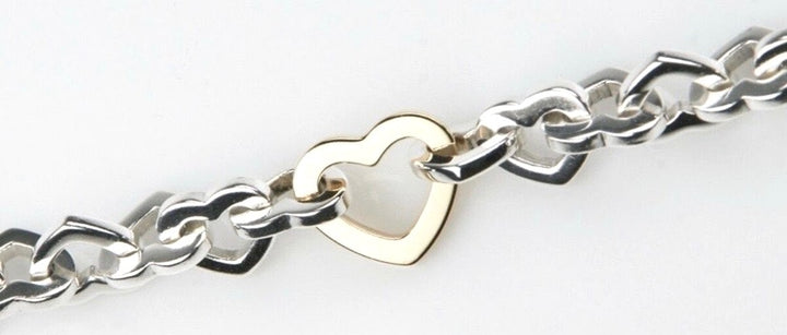 TIFFANY &amp; CO. STERLING SILVER 18K YELLOW GOLD HEART LINKS BRACELET