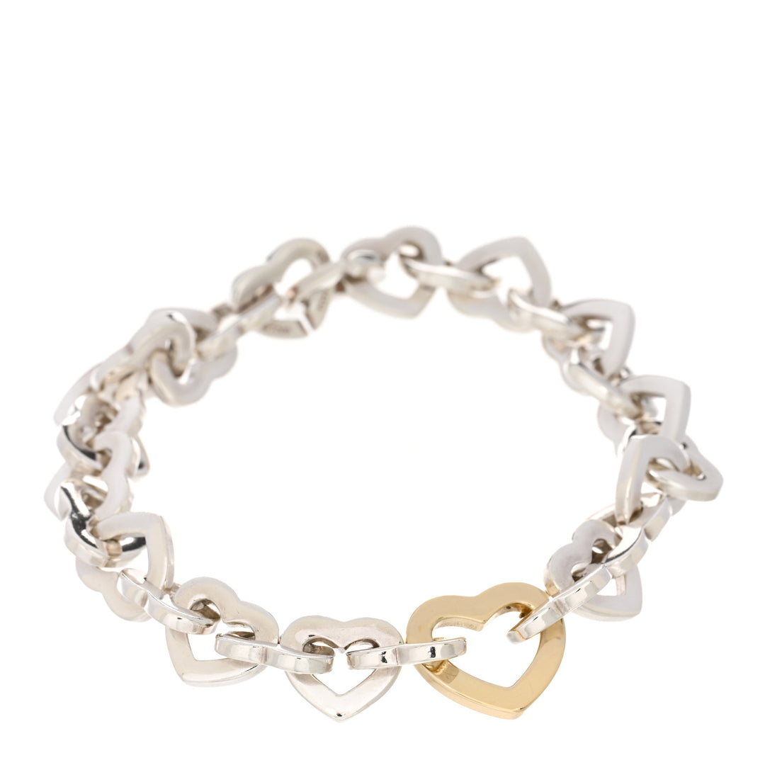 TIFFANY &amp; CO. STERLING SILVER 18K YELLOW GOLD HEART LINKS BRACELET