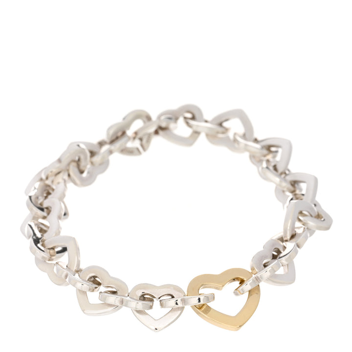 TIFFANY &amp; CO. STERLING SILVER 18K YELLOW GOLD HEART LINKS BRACELET