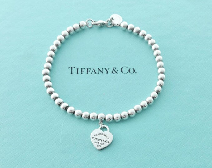 TIFFANY &amp; CO. STERLING SILVER RTT HEART LOCK BEAD BRACELET
