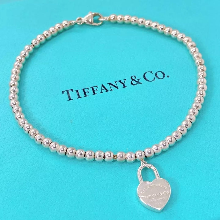 TIFFANY &amp; CO. STERLING SILVER RTT HEART LOCK BEAD BRACELET