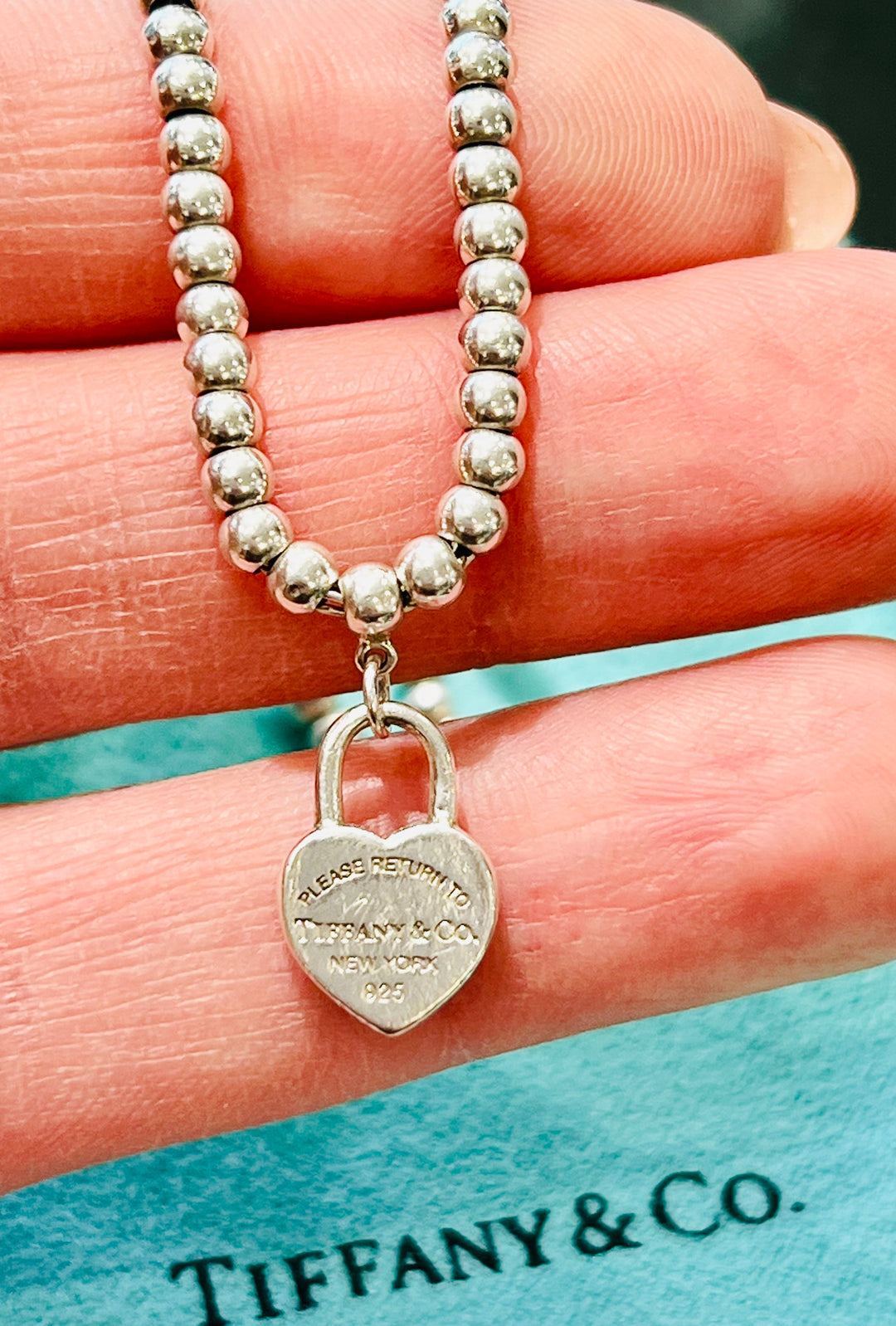 TIFFANY &amp; CO. STERLING SILVER RTT HEART LOCK BEAD BRACELET