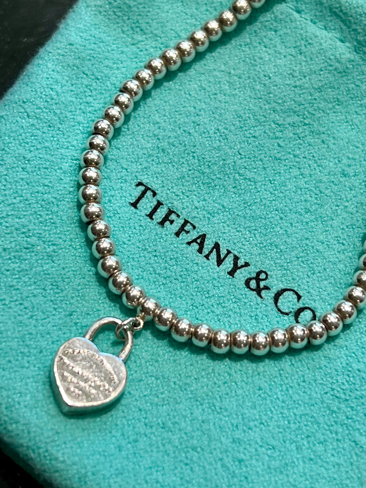 TIFFANY &amp; CO. STERLING SILVER RTT HEART LOCK BEAD BRACELET