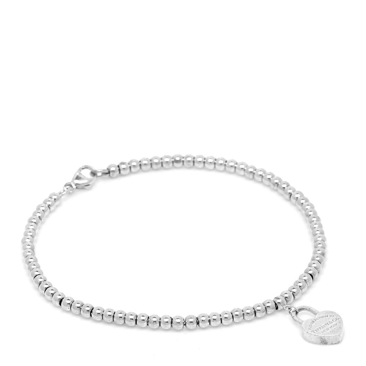 TIFFANY &amp; CO. STERLING SILVER RTT HEART LOCK BEAD BRACELET