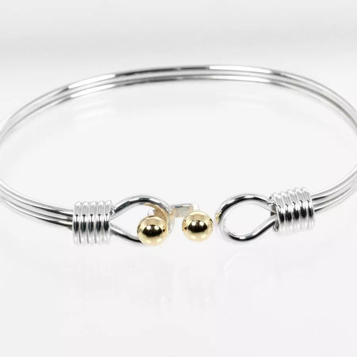 TIFFANY &amp; CO. SILVER 18K GOLD DOUBLE HOOK EYE BANGLE BRACELET