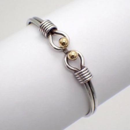 TIFFANY &amp; CO. SILVER 18K GOLD DOUBLE HOOK EYE BANGLE BRACELET