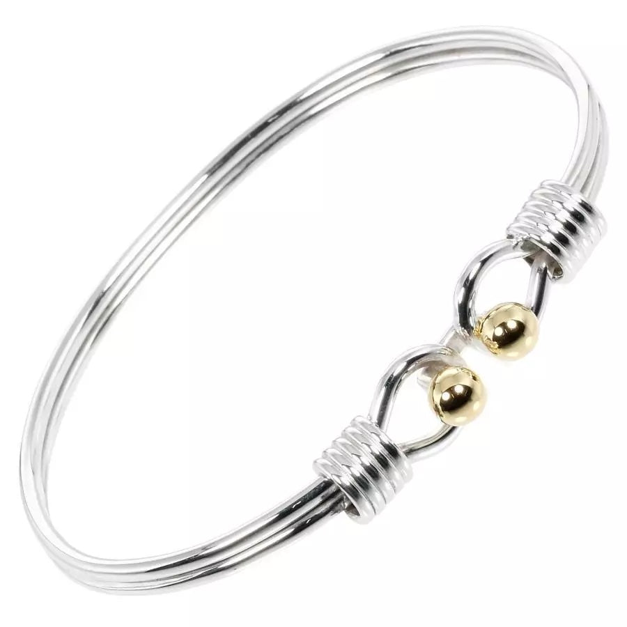 TIFFANY & CO. SILVER 18K GOLD DOUBLE HOOK EYE BANGLE BRACELET