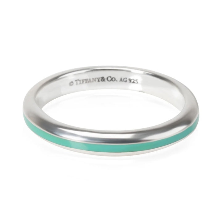 TIFFANY &amp; CO. STERLING SILVER BLUE ENAMEL BAND RING