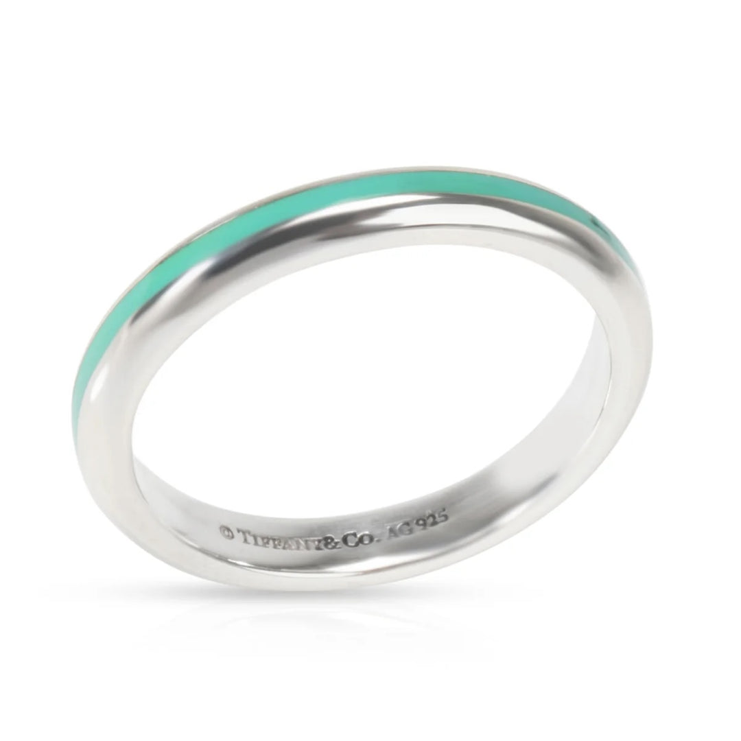 TIFFANY &amp; CO. STERLING SILVER BLUE ENAMEL BAND RING