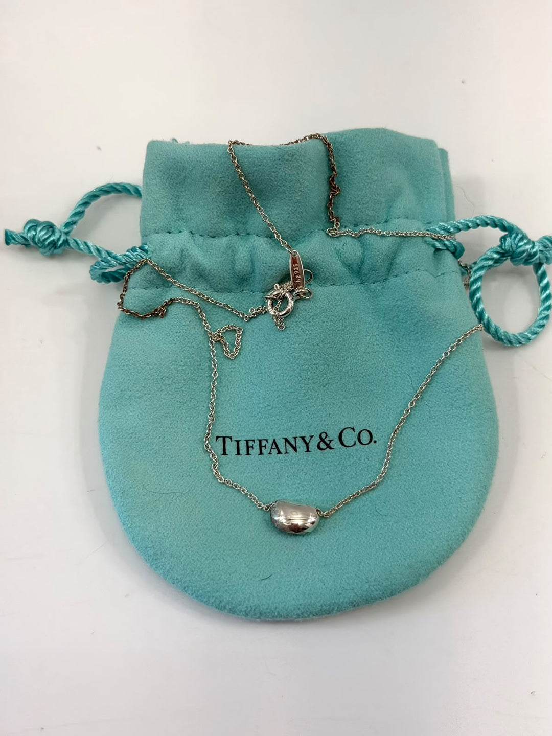 TIFFANY AND CO. STERLING SILVER ELSA PERETTI BEAN PENDANT NECKLACE