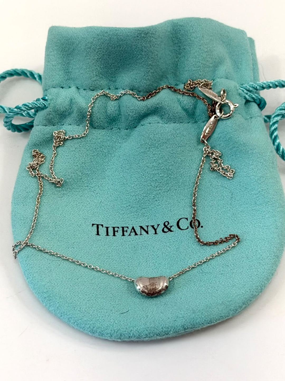 TIFFANY AND CO. STERLING SILVER ELSA PERETTI BEAN PENDANT NECKLACE