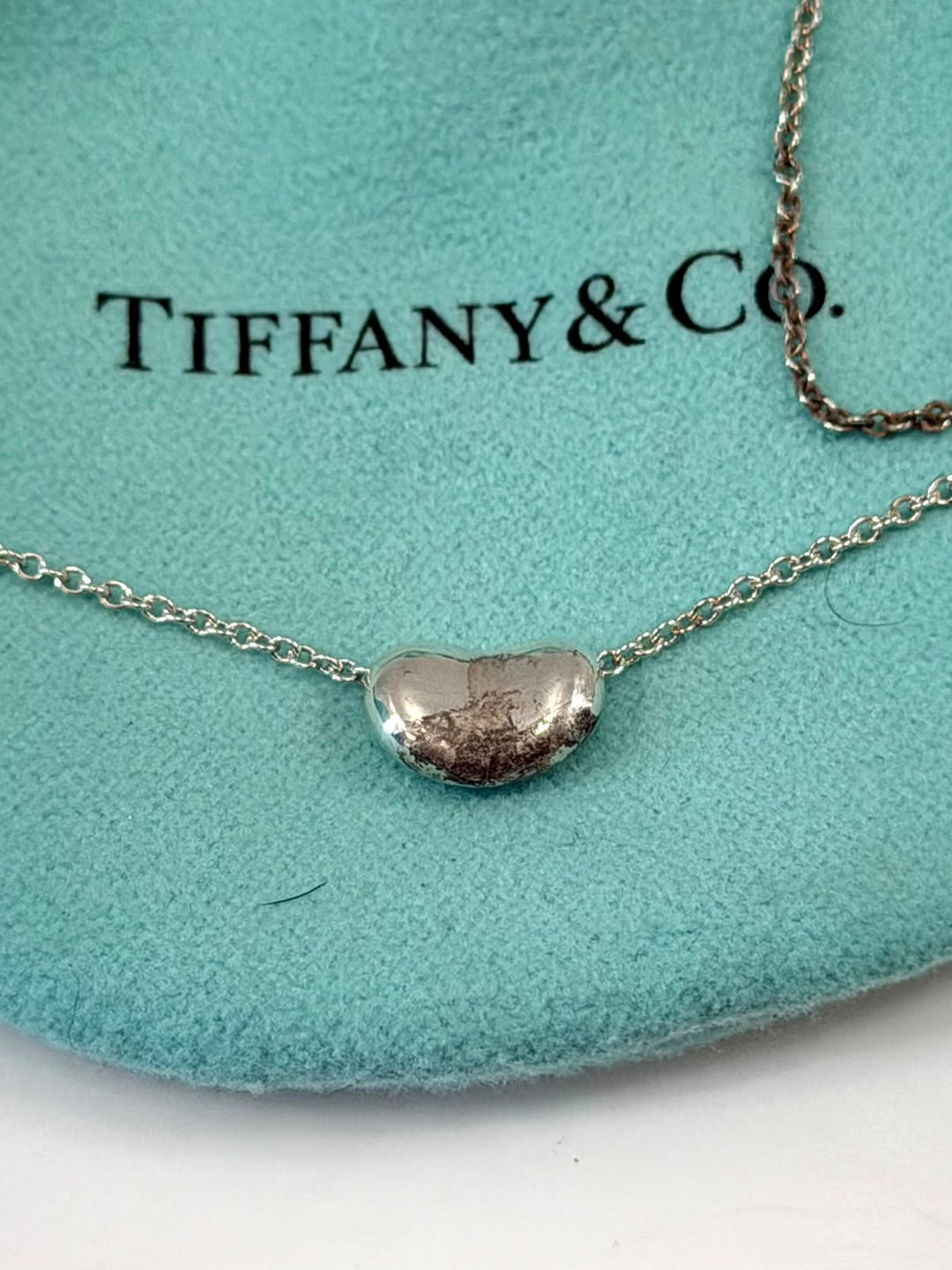 TIFFANY AND CO. STERLING SILVER ELSA PERETTI BEAN PENDANT NECKLACE