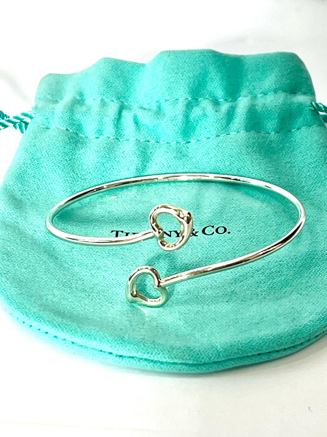 TIFFANY &amp; CO. ELSA PERETTI STERLING SILVER 925 DOUBLE OPEN HEART BRACELET