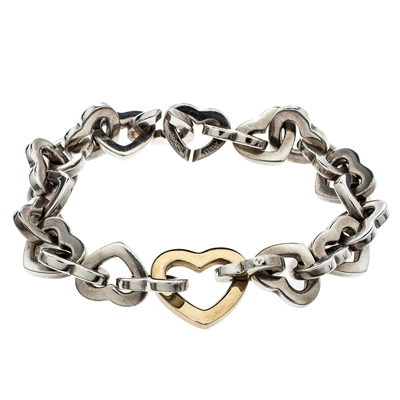 TIFFANY &amp; CO. SS 18K GOLD INTERLOCKING HEART LINK BRACELET