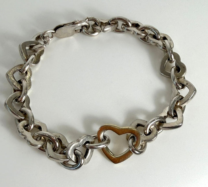 TIFFANY &amp; CO. SS 18K GOLD INTERLOCKING HEART LINK BRACELET