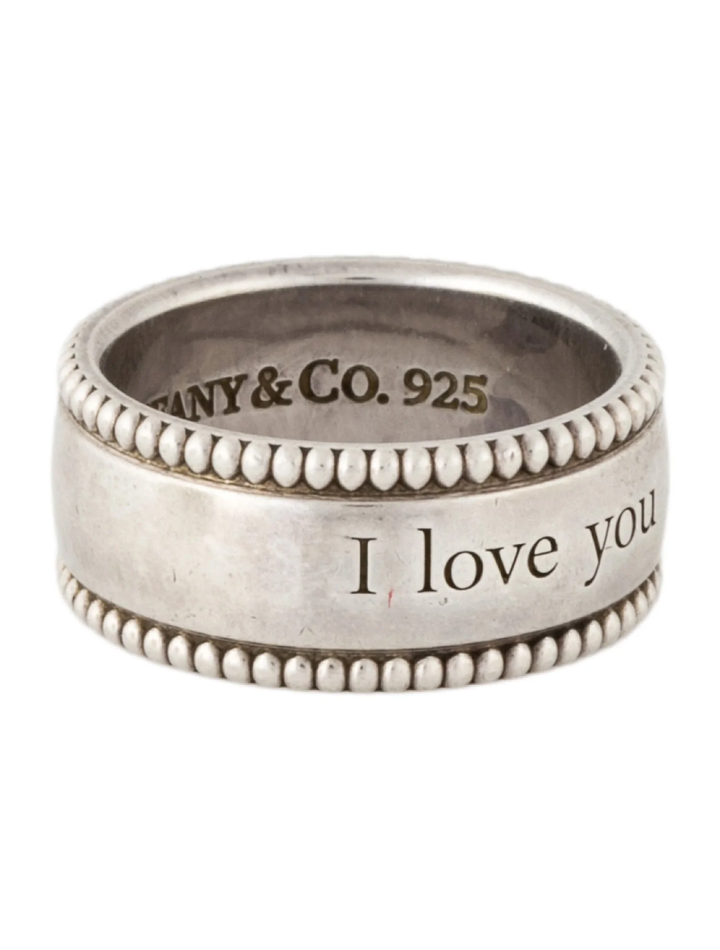 TIFFANY &amp; CO. STERLING SILVER I LOVE YOU BEADED EDGE RING