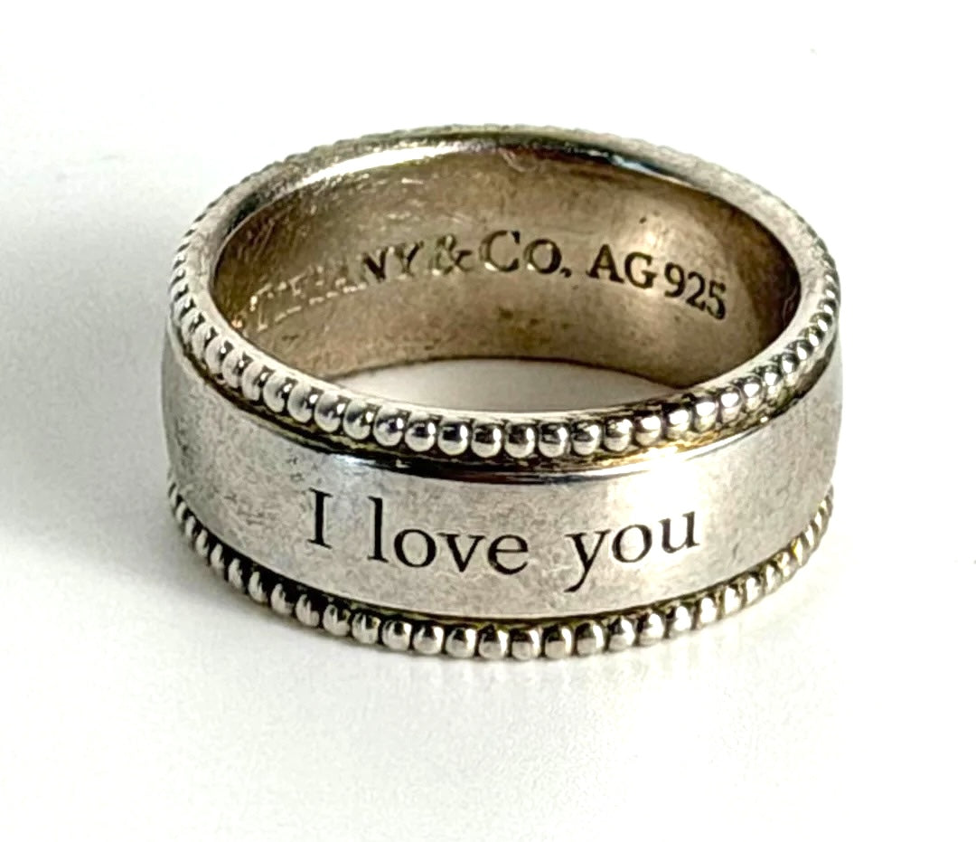 TIFFANY &amp; CO. STERLING SILVER I LOVE YOU BEADED EDGE RING
