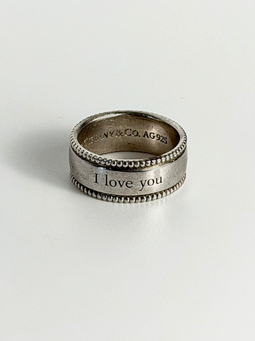 TIFFANY &amp; CO. STERLING SILVER I LOVE YOU BEADED EDGE RING