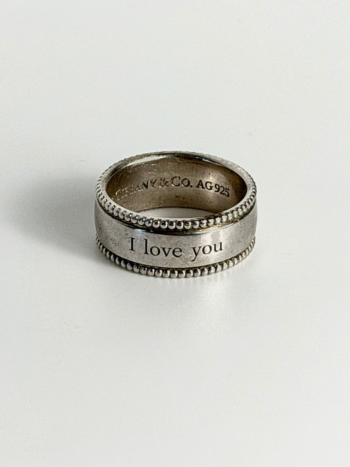 TIFFANY &amp; CO. STERLING SILVER I LOVE YOU BEADED EDGE RING
