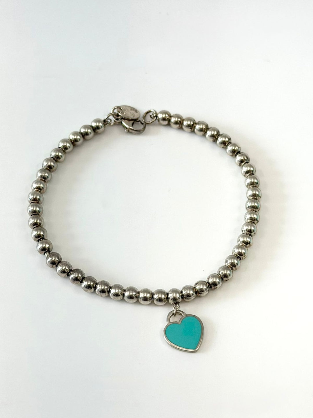 TIFFANY BLUE® ENAMEL HEART TAG RTT STERLING SILVER BEAD BRACELET