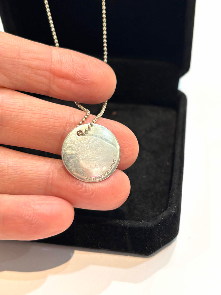 TIFFANY &amp; CO. SILVER INITIAL "S" DISC PENDANT STERLING SILVER NECKLACE