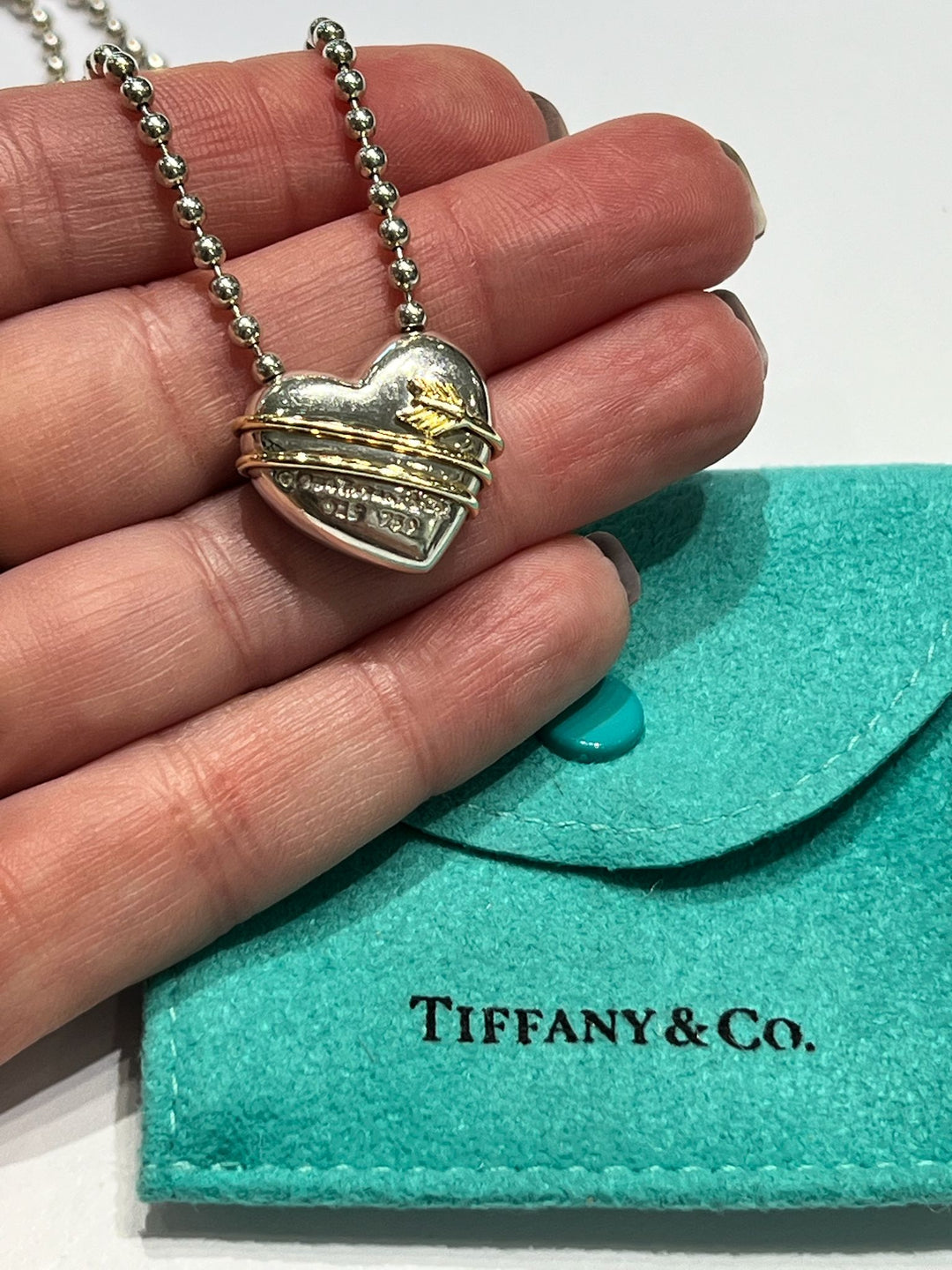 TIFFANY &amp; CO. STERLING 18K GOLD HEART PENDANT