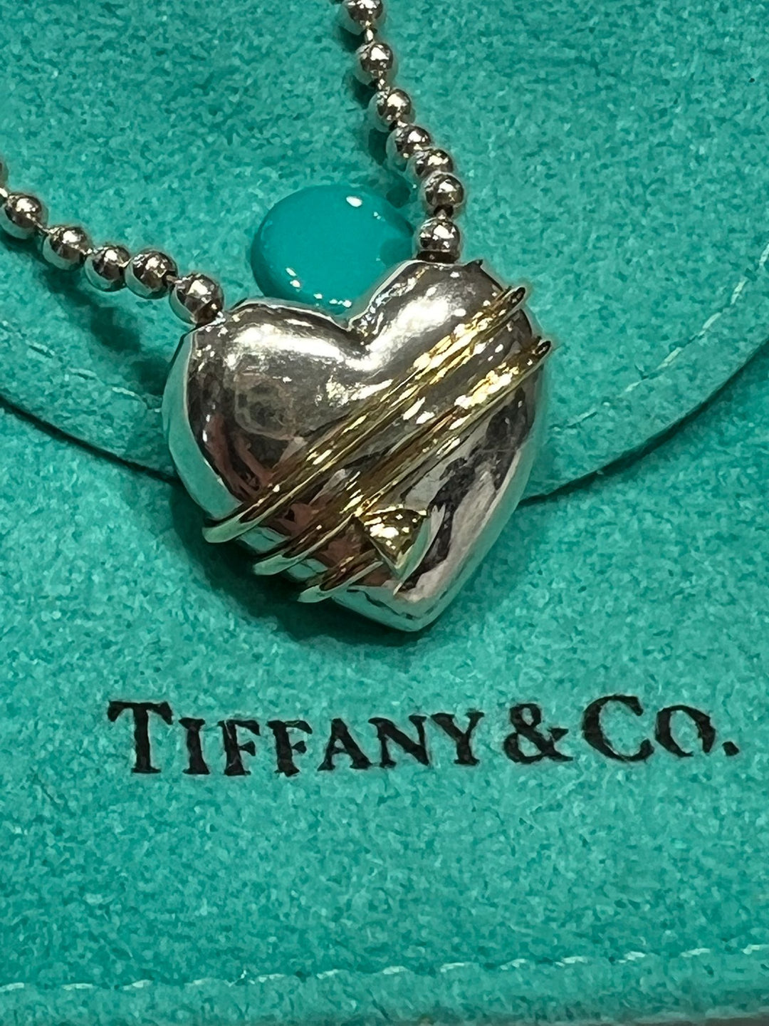 TIFFANY &amp; CO. STERLING 18K GOLD HEART PENDANT