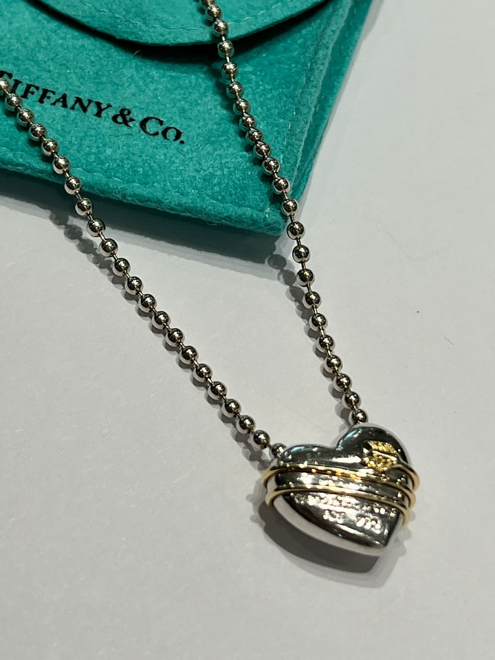 TIFFANY &amp; CO. STERLING 18K GOLD HEART PENDANT