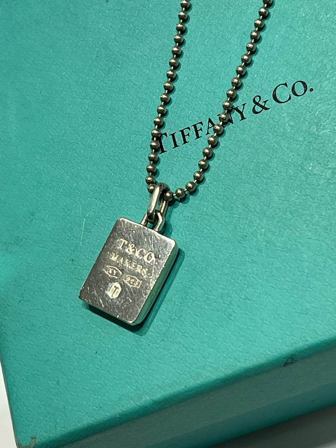 TIFFANY &amp; CO. STERLING SILVER 1837 SQUARE PENDANT