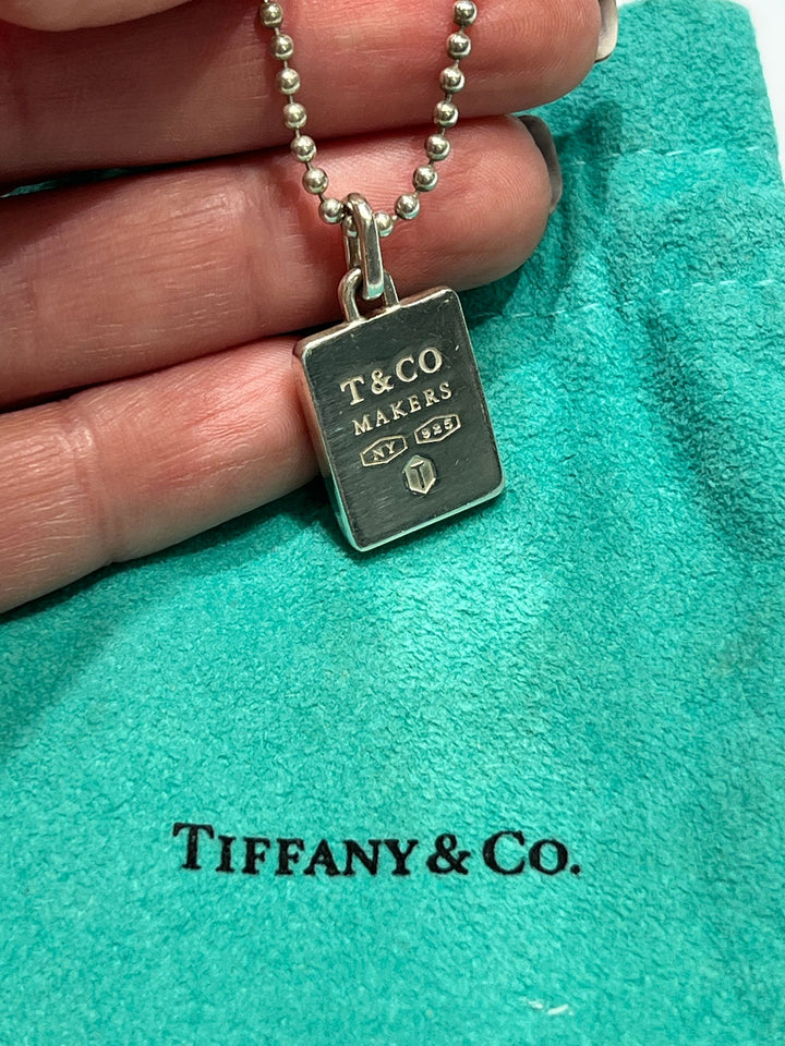 TIFFANY &amp; CO. STERLING SILVER 1837 SQUARE PENDANT
