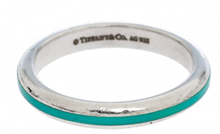 TIFFANY &amp; CO. STERLING SILVER BLUE ENAMEL BAND RING
