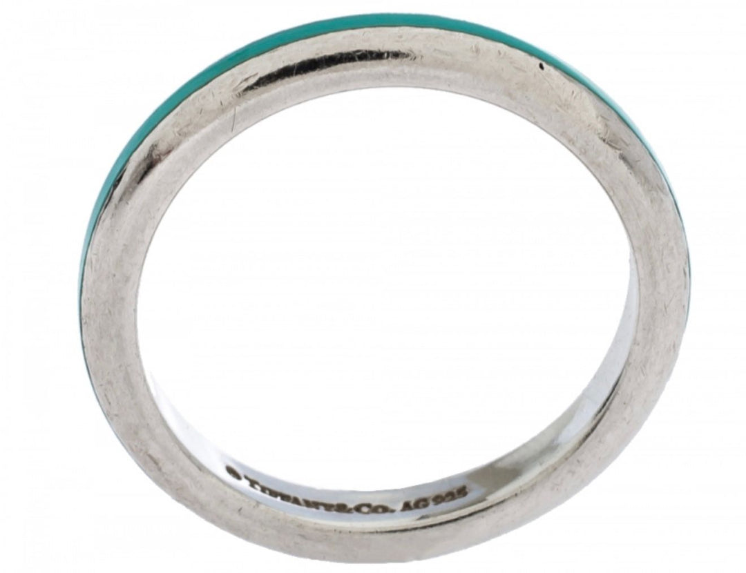 TIFFANY &amp; CO. STERLING SILVER BLUE ENAMEL BAND RING
