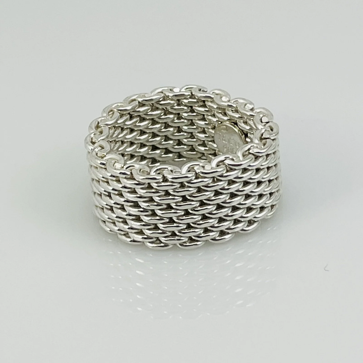 TIFFANY &amp; CO. SOMERSET MESH WEAVE STERLIG SILVER RING