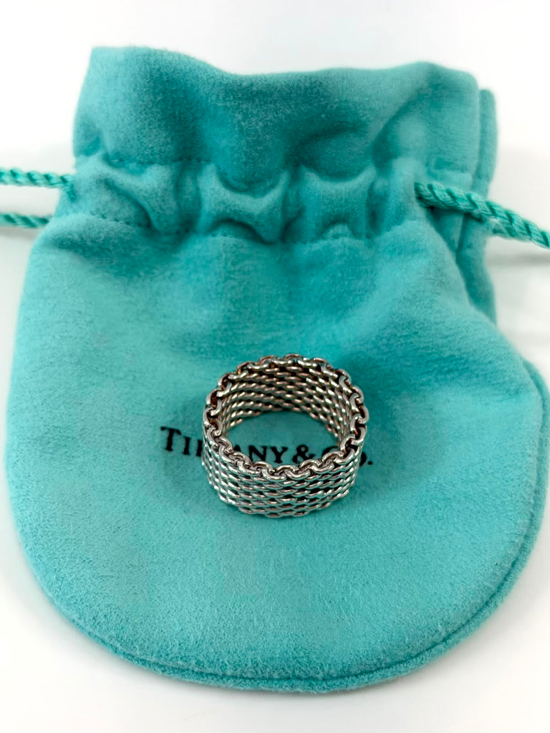 TIFFANY &amp; CO. SOMERSET MESH WEAVE STERLIG SILVER RING