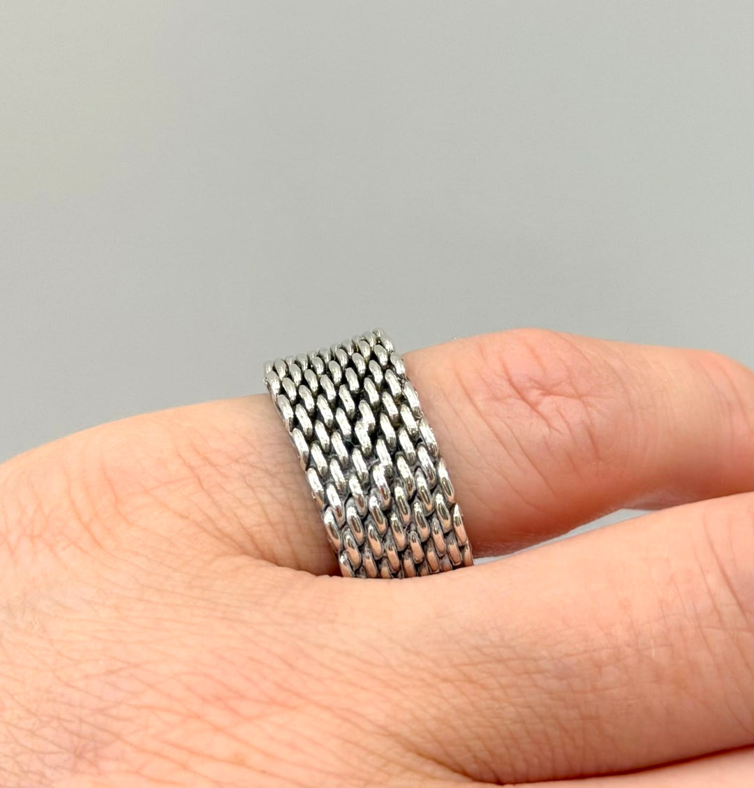 TIFFANY &amp; CO. SOMERSET MESH WEAVE STERLIG SILVER RING