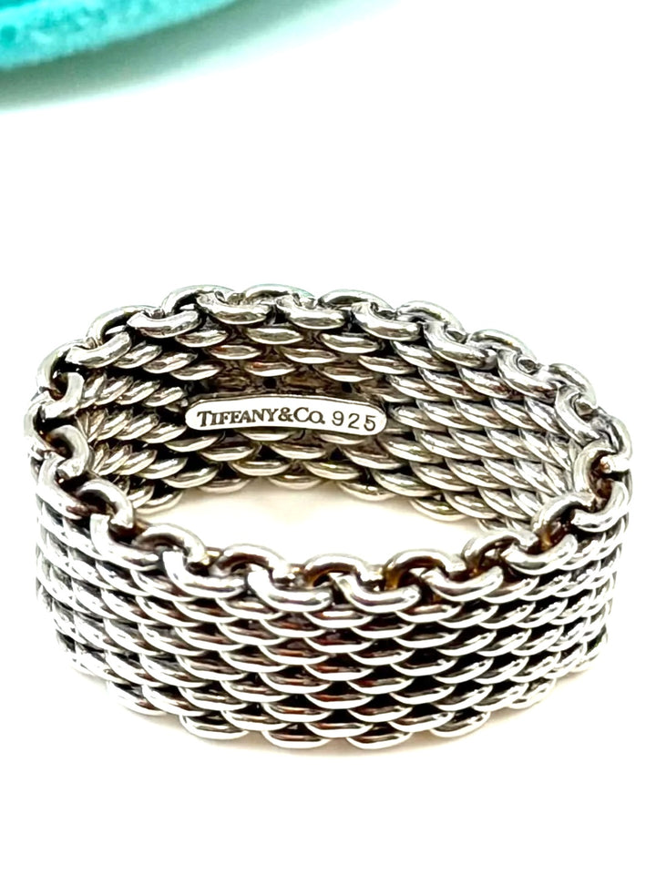TIFFANY &amp; CO. SOMERSET MESH WEAVE STERLIG SILVER RING