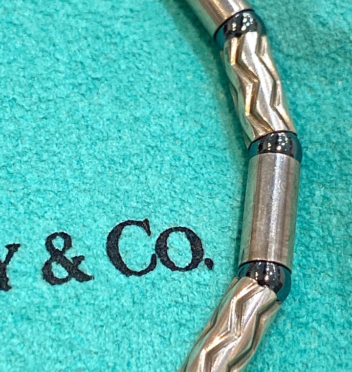TIFFANY &amp; CO. HEMATITE &amp; AZTEC CARVED STERLING SILVER BRACELET