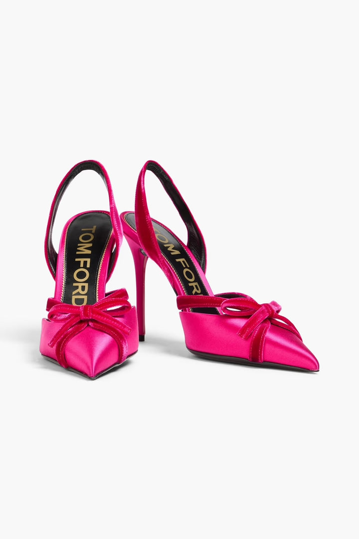 TOM FORD BOW 105 SATIN &amp; VELVET SLINGBACK PUMPS