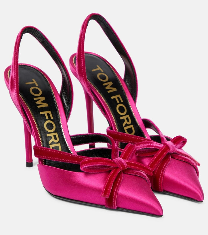 TOM FORD BOW 105 SATIN &amp; VELVET SLINGBACK PUMPS