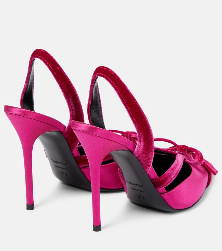 TOM FORD BOW 105 SATIN &amp; VELVET SLINGBACK PUMPS