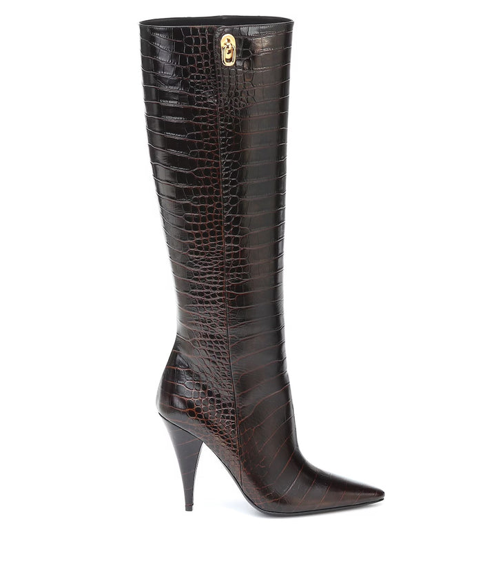 TOM FORD CROC EMBOSSED CALFSKIN KNEE HIGH BOOTS