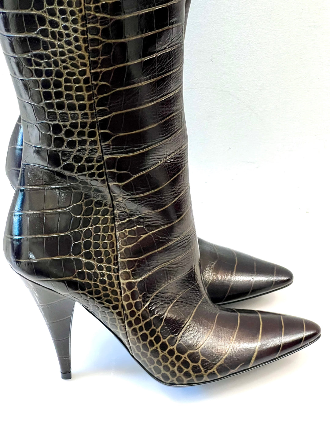 TOM FORD CROC EMBOSSED CALFSKIN KNEE HIGH BOOTS