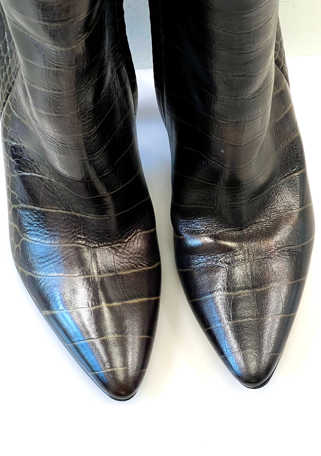 TOM FORD CROC EMBOSSED CALFSKIN KNEE HIGH BOOTS
