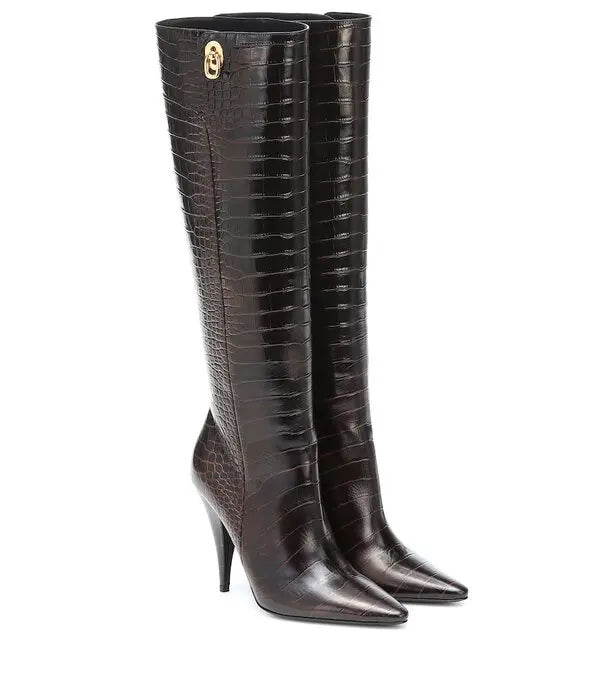 TOM FORD CROC EMBOSSED CALFSKIN KNEE HIGH BOOTS
