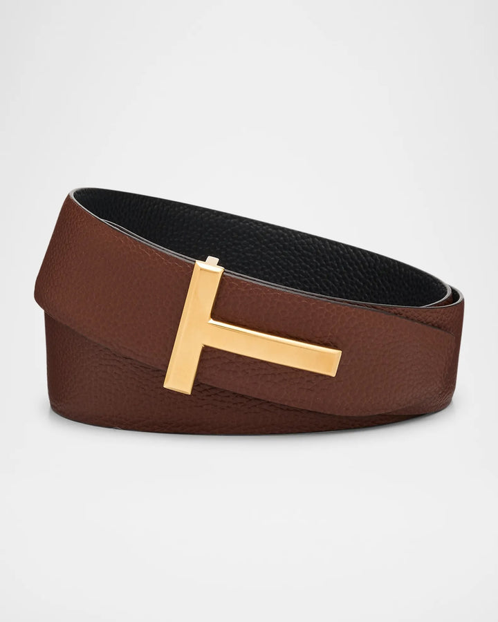 TOM FORD T BUCKLE LEATHER REVERSIBLE BELT